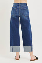 RISEN Crop Jeans Slouchy Barrel Cuffed Casual High Rise Plus Sizes Dark Wash