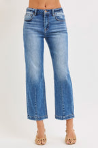 RISEN Crop Jeans Boyfriend High Rise Tapered Dark Wash Blue Denim Pants