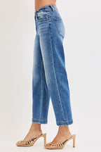 RISEN Crop Jeans Boyfriend High Rise Tapered Dark Wash Blue Denim Pants