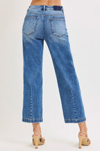 RISEN Crop Jeans Boyfriend High Rise Tapered Dark Wash Blue Denim Pants