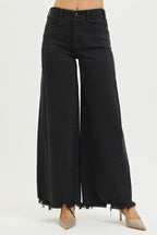 RISEN Black Jeans Wide Leg High Rise Raw Hem Tummy Control Casual Denim Pants