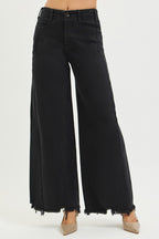RISEN Black Jeans Wide Leg High Rise Raw Hem Tummy Control Casual Denim Pants