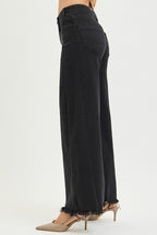 RISEN Black Jeans Wide Leg High Rise Raw Hem Tummy Control Casual Denim Pants