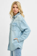 RISEN Denim Shirt Oversize Casual Light Blue Long Sleeve Lightweight Top
