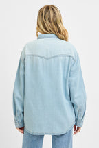 RISEN Denim Shirt Oversize Casual Light Blue Long Sleeve Lightweight Top