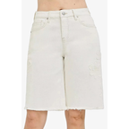 RISEN Bermuda Denim Shorts Cream White Floral Embroidered Slouchy Relaxed