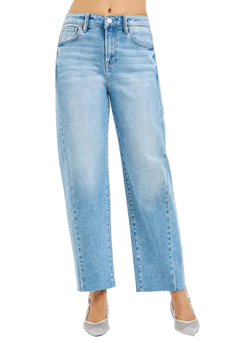 RISEN Cropped Barrel Jeans Slouchy with Curved Side Seam Plus Size Denim - Styleinger