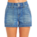 RISEN Denim Shorts High Waisted Double Button Front Pockets Medium Short Jeans