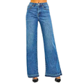 RISEN High Rise Wide Leg Jeans Medium Wash Denim Raw Hem Flare Casual Pants