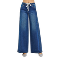 RISEN Wide Leg Jeans Drawstring Mid Rise Dark Wash Denim Casual Trousers