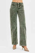 RISEN Womens Corduroy Pants Green Forest Tummy Control Mid Rise Straight Leg FOREST RISEN_Womens_Corduroy_Pants_Green_Forest_Tummy_Control_Mid_Rise_Straight_Leg Trendsi