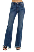 RISEN Womens Jeans Mid Rise Flare Frayed Hem Denim Pants Plus Sizes DARK RISEN_Womens_Jeans_Mid_Rise_Flare_Frayed_Hem_Denim_Pants_Plus_Sizes Trendsi