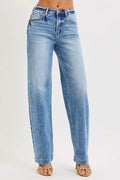 RISEN Womens Jeans Wide Baggy High Rise Medium Wash Blue Denim Pants MEDIUM RISEN_Womens_Jeans_Wide_Baggy_High_Rise_Medium_Wash_Blue_Denim_Pants Trendsi