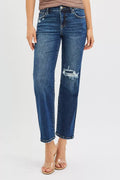 RISEN Womens Jenas High Rise Crop Slim Straight with Hidden Knee Patch DARK RISEN_Womens_Jenas_High_Rise_Crop_Slim_Straight_with_Hidden_Knee_Patch Trendsi