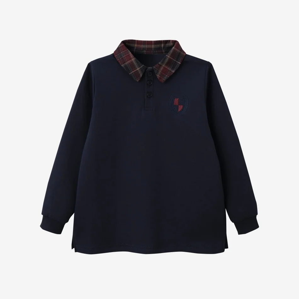 Vestido Varsity de Denim Azul Marinho para Crianças com Bordado