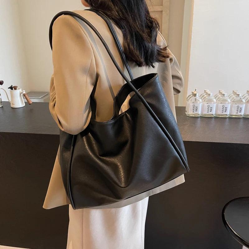 Extra Large Tote Bags Women Soft Leather Snap Shoulder Bags Shopper Purses