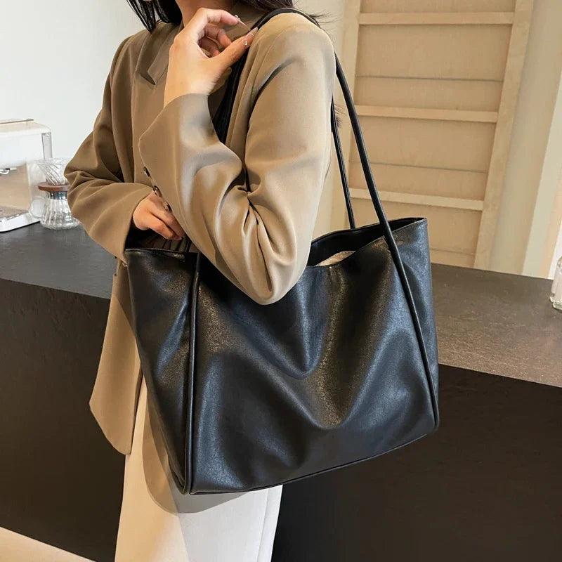 Extra Large Tote Bags Women Soft Leather Snap Shoulder Bags Shopper Purses