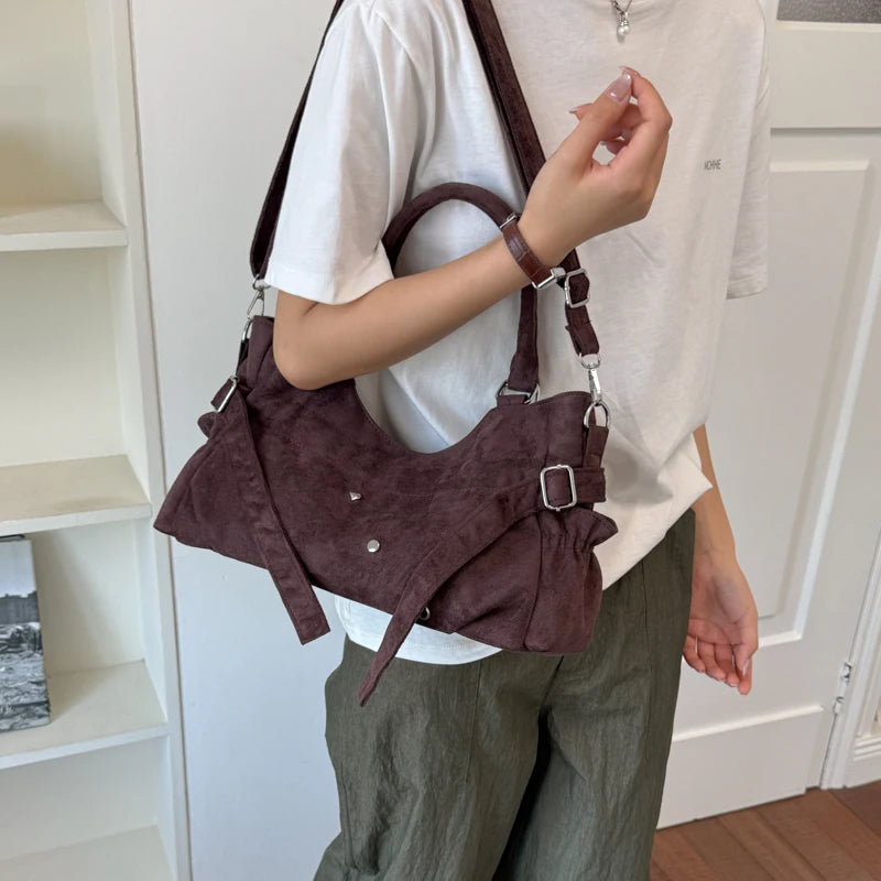PU Leather Vintage Tote Bag – Rivet Detail, Adjustable Strap, 37×20×9 cm