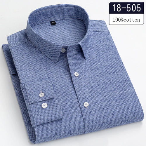 Men's Shirt 100% Cotton Plaid Striped Batik Turn-Down Collar Full-Sleeve Single-Breasted Casual Top