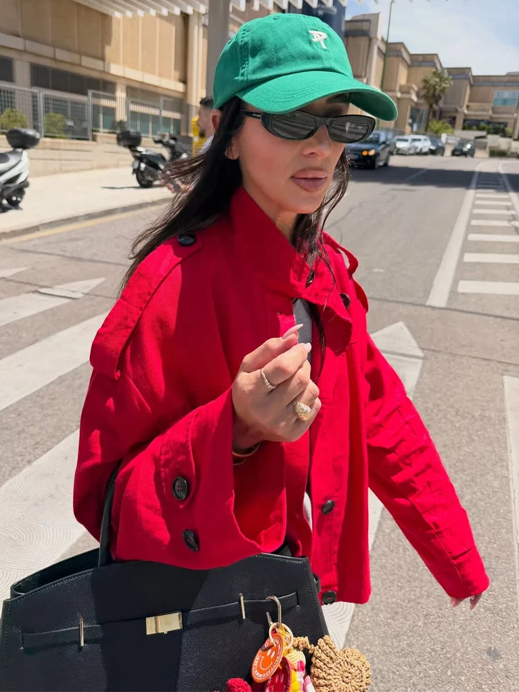 Women’s Stand Collar Single-Breasted Trench Jacket
