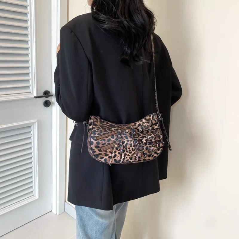 Leopard Leather Shoulder Bags Women Small Zipper Belt Zip Buckle Style Underarm