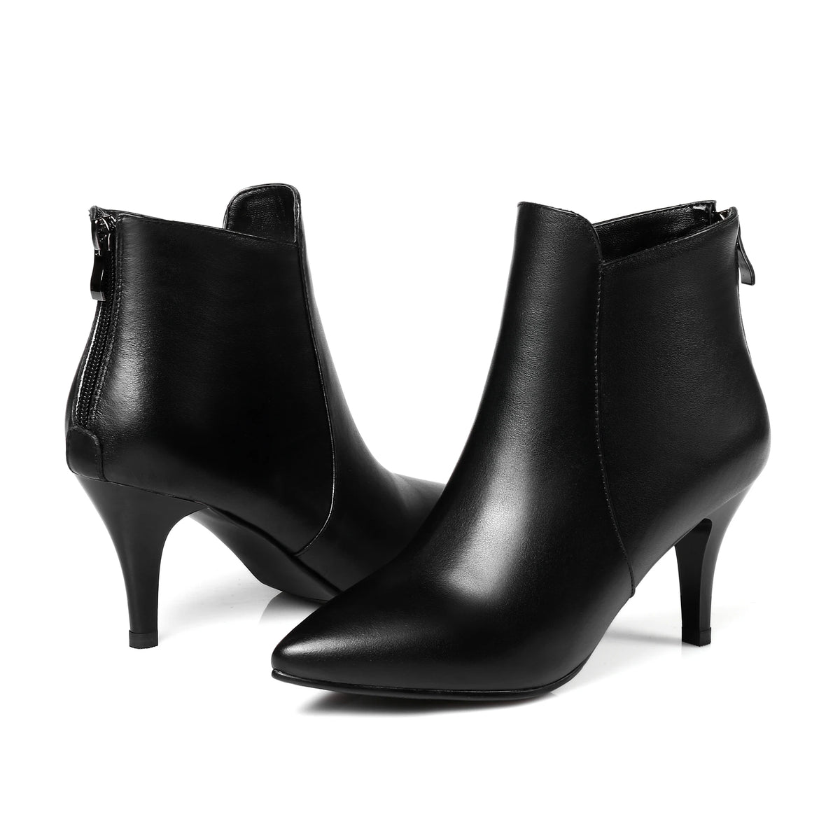 Arden Furtado Women's Genuine Leather Ankle Boots – Pointed Toe Chunky Heels