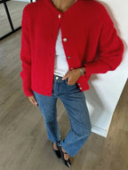 Women's Cardigan Slim-Fit Single-Breasted O-Neck Button Wool-Cotton-Acrylic Blend Full-Sleeve Autumn Winter Sweater