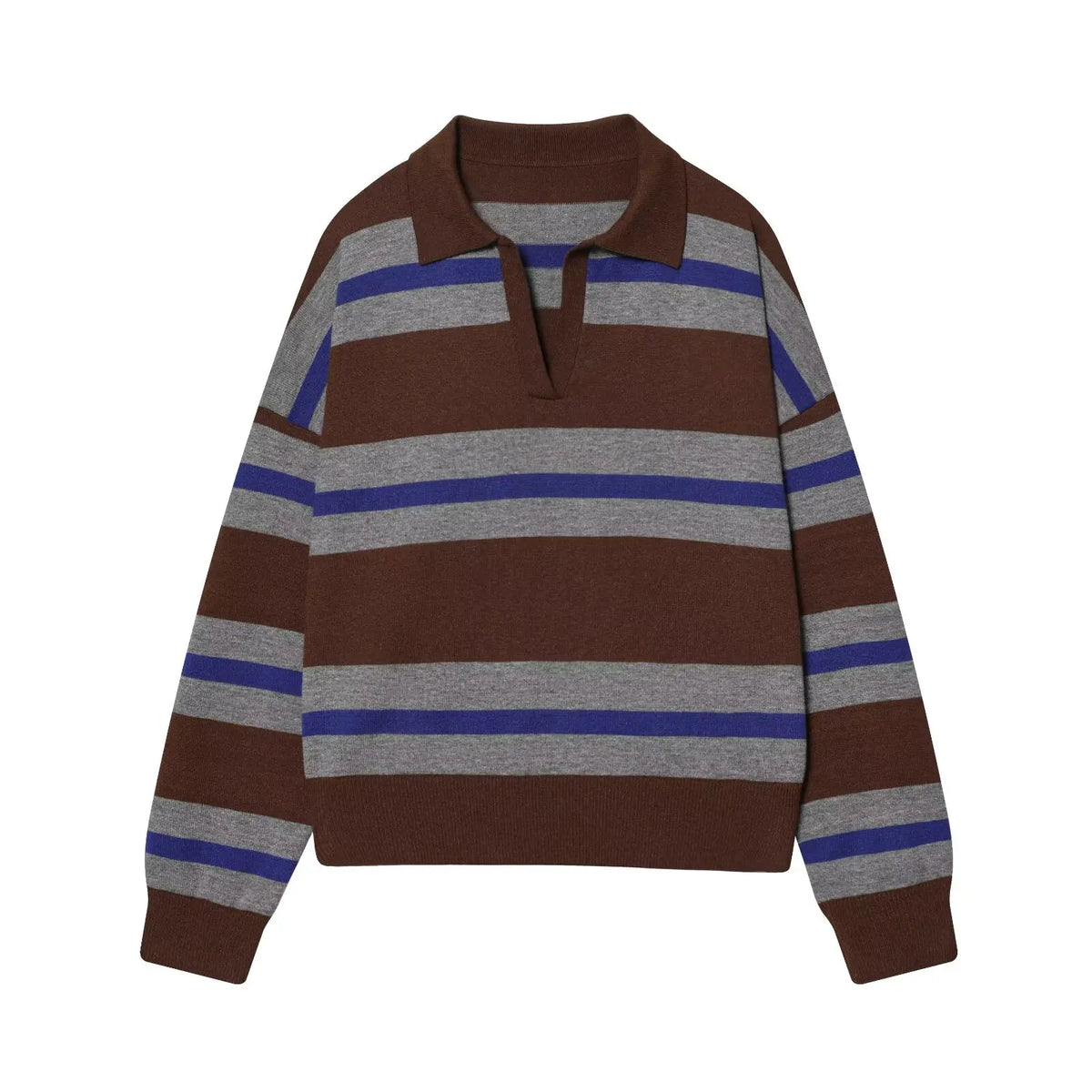 Women's Striped Polo Sweater Casual Long Sleeve Loose Pullover