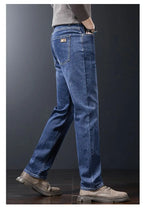 Men's Soft Stretch Straight Jeans Business Casual Slim Fit Wash Denim Pants Korean Fashion Blue Gray Male Brand Trousers