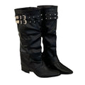 Women's Black Studded Buckle Knee-High Boots