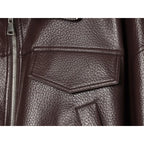 Women's Jacket Solid Faux Leather Drawstring Pleated Full-Zip Turn-Down Collar Loose Thick Streetwear Coat