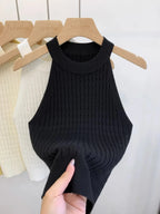 Women's Knitted Halter Camisole Slim Fit Sleeveless Base Tank Tops Solid Crop Tops