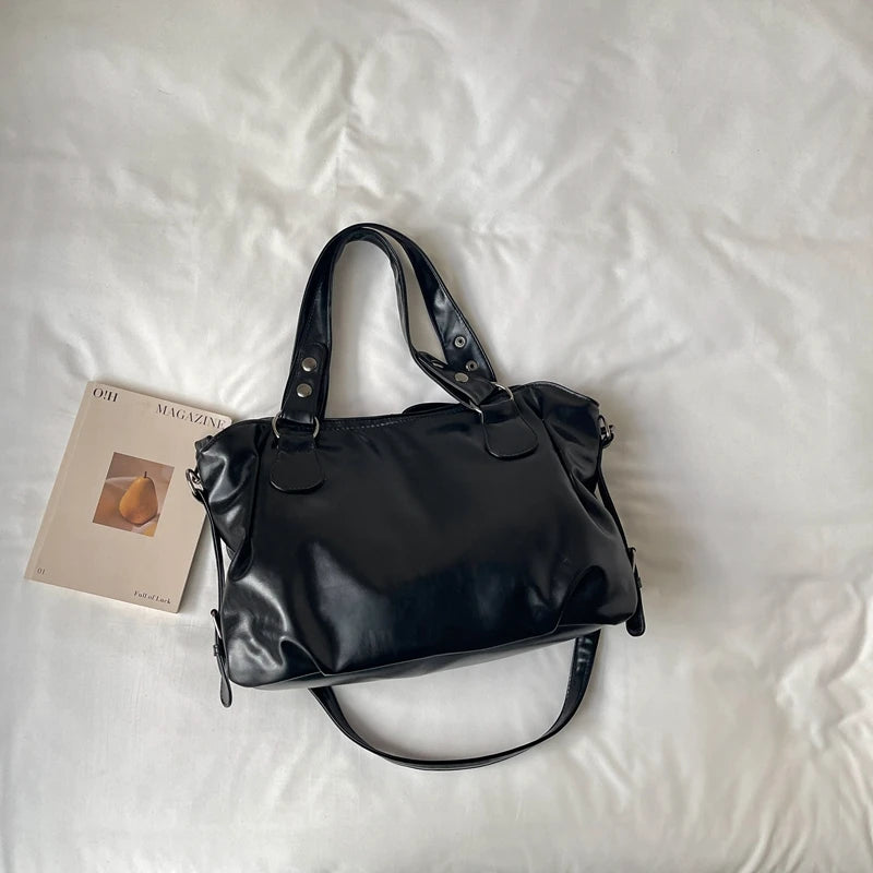 Women's Faux Leather Tote Shoulder Bag with Charm