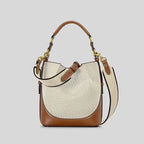 Women's Canvas & PU Leather Bucket Bag with Wide Crossbody Strap