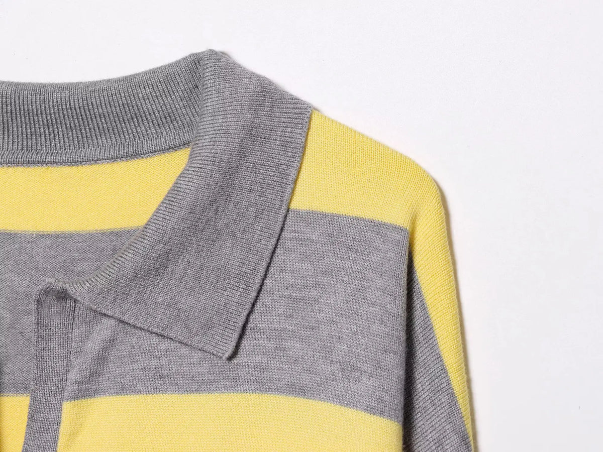 Women's Striped Polo Sweater Casual Long Sleeve Loose Pullover