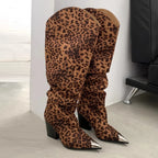Women's Metal-Toe Western Boots in Leopard Print & Brown