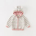 Dave & Bella Girls' Striped Hooded Knit Jacket – Cotton Zip-Up Cardigan for Kids