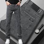 Men's Jeans Slim Straight Leg Mid-Rise Smart Casual Garment-Washed Denim Pants