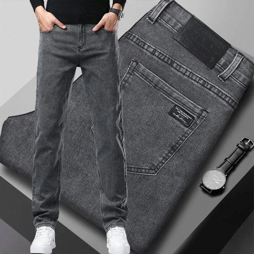 Men's Jeans Slim Straight Leg Mid-Rise Smart Casual Garment-Washed Denim Pants
