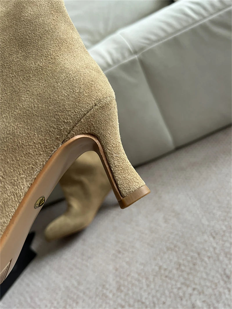 Women's Faux Suede Square Toe Knee-High Boots