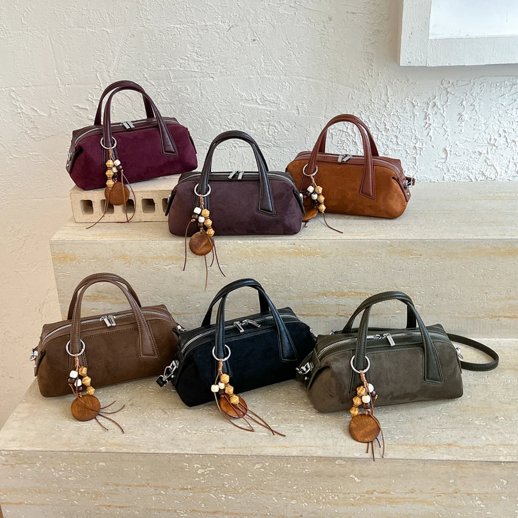 Women's Small Boston-Style PU Crossbody Bag with Zipper