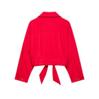 Women Trendy Red Turtleneck Jacket High Street 2026 Spring Fashion Elegant Belt Short Coat Female Chic Outwear