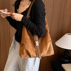 Women's Soft Faux Suede Hobo Tote Bag – Large Capacity, Retro Vintage