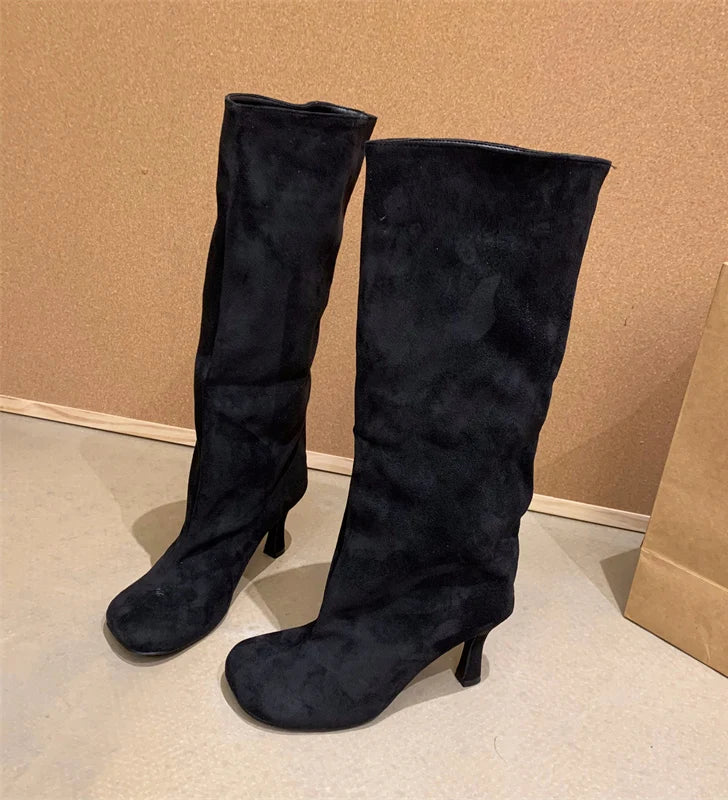 Women's Slouchy Faux Suede Knee-High Heeled Boots