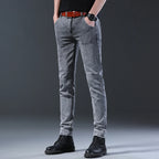 Men's Jeans Slim Fit High-Stretch Straight Leg Mid-Rise Gray Casual Denim Pants