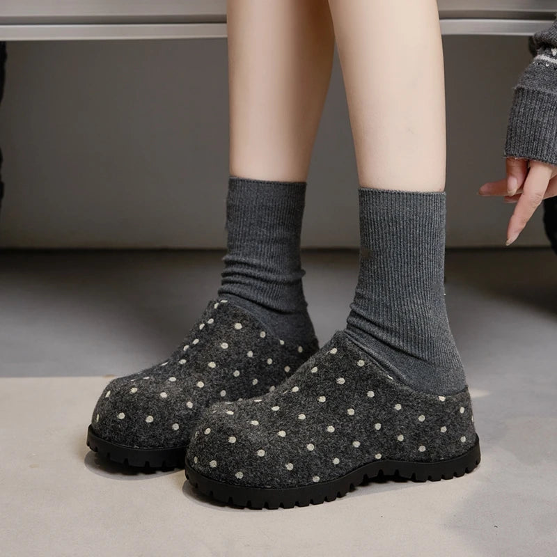 Damen Polka Dot Mule Hausschuhe Dicke Plattform Slip-On Offene Schuhe