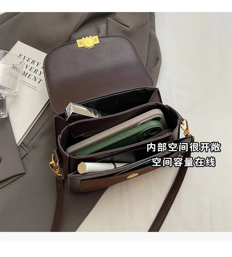 Retro Faux Suede Brown Crossbody Bags Women Flap Small Square Casual Bag