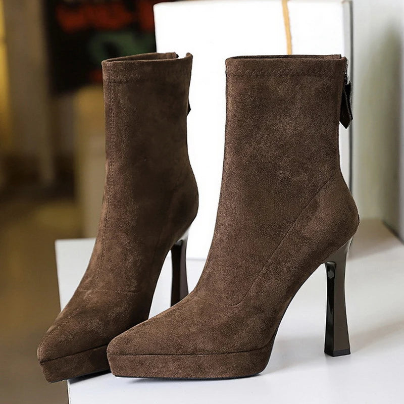 Women’s Suede Ankle Boots – Pointed Toe Platform Stiletto