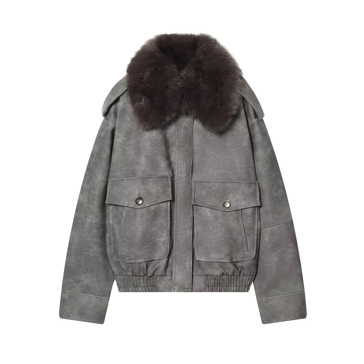 Women's  Faux Fur Collared Zip-Up Jacket with Pockets
