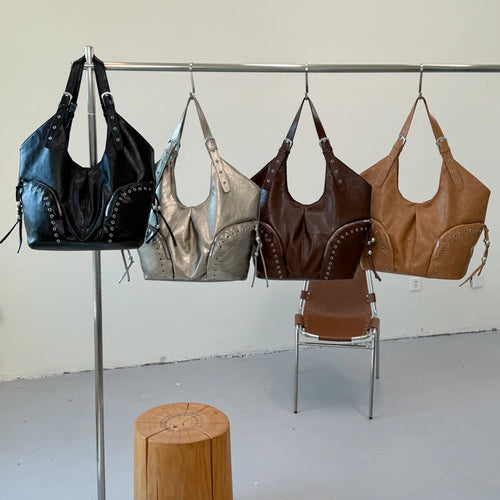 Women's Faux Leather Hobo Shoulder Bag with Zipper Closure